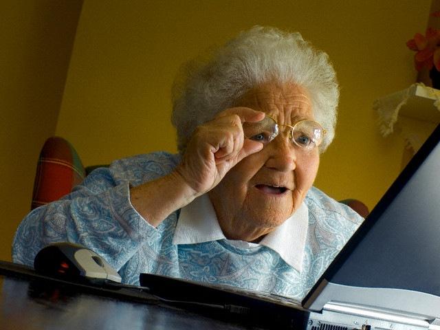 Old Woman Staring at Computer